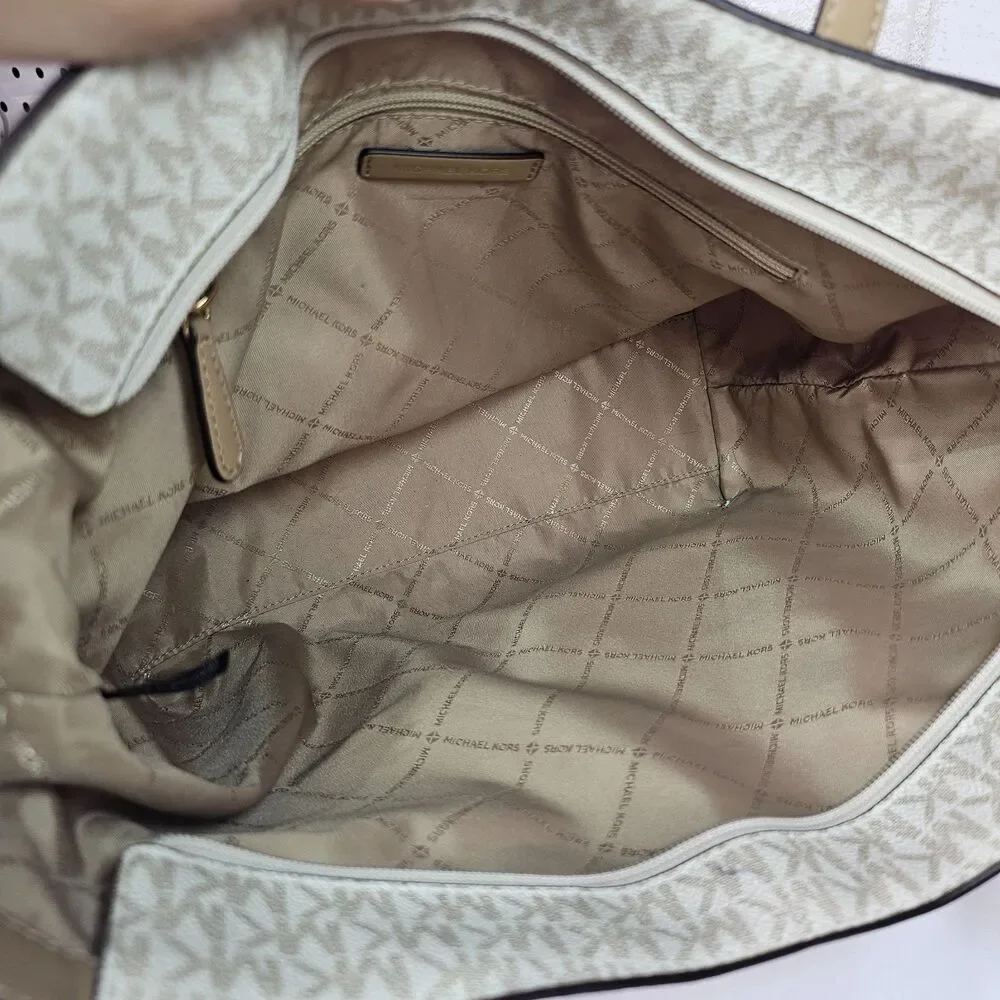 Michael Kors Gold Vanilla MK Signature Tote Shoulder Bag Large Shopper